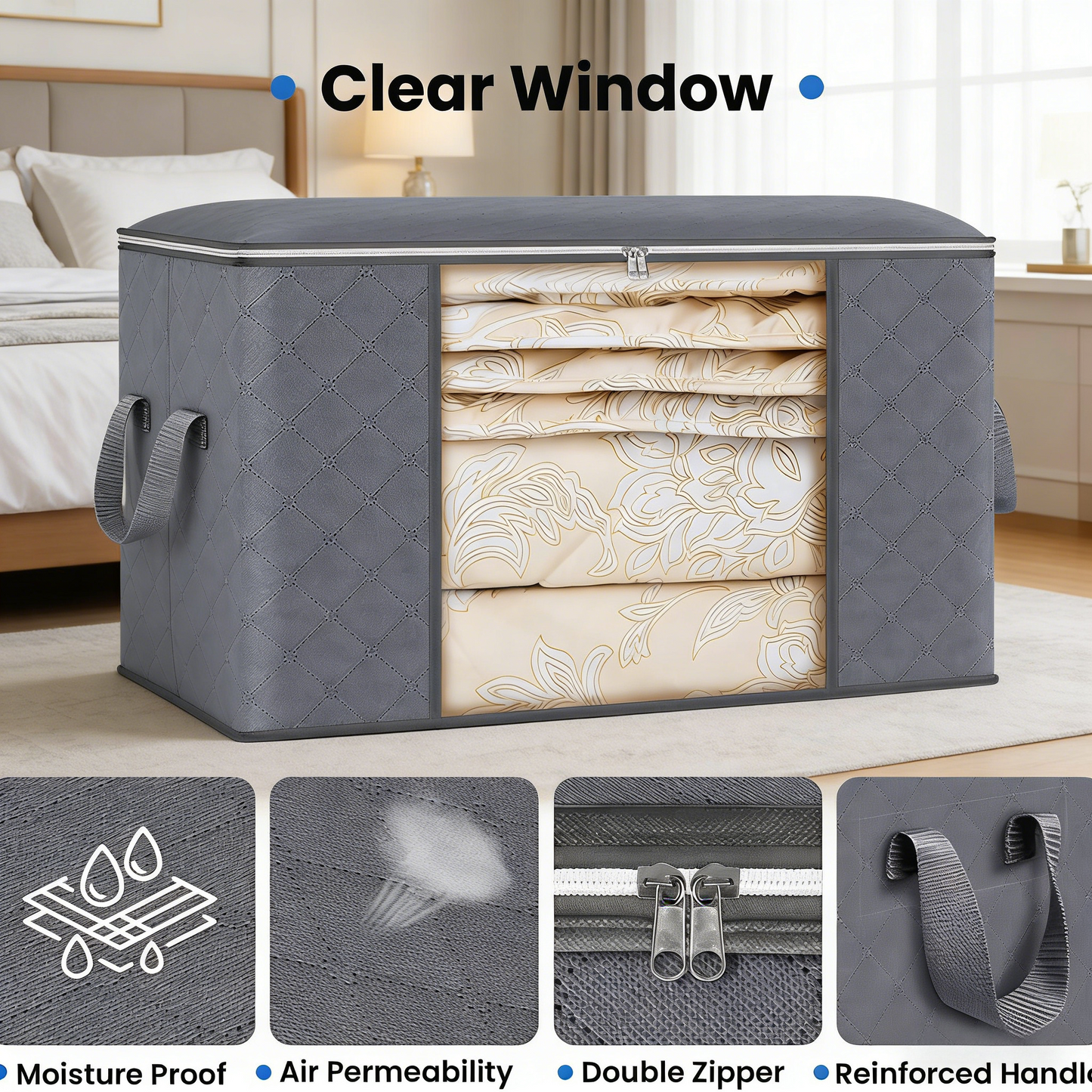 Multi-Purpose Fabric Storage Bin with Clear Window - Moisture-Proof Organizer Bag