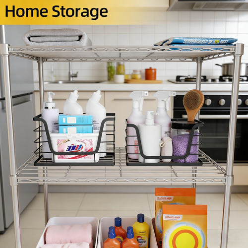 2-Size Multi-Purpose Kitchen Storage Basket with Bamboo Top