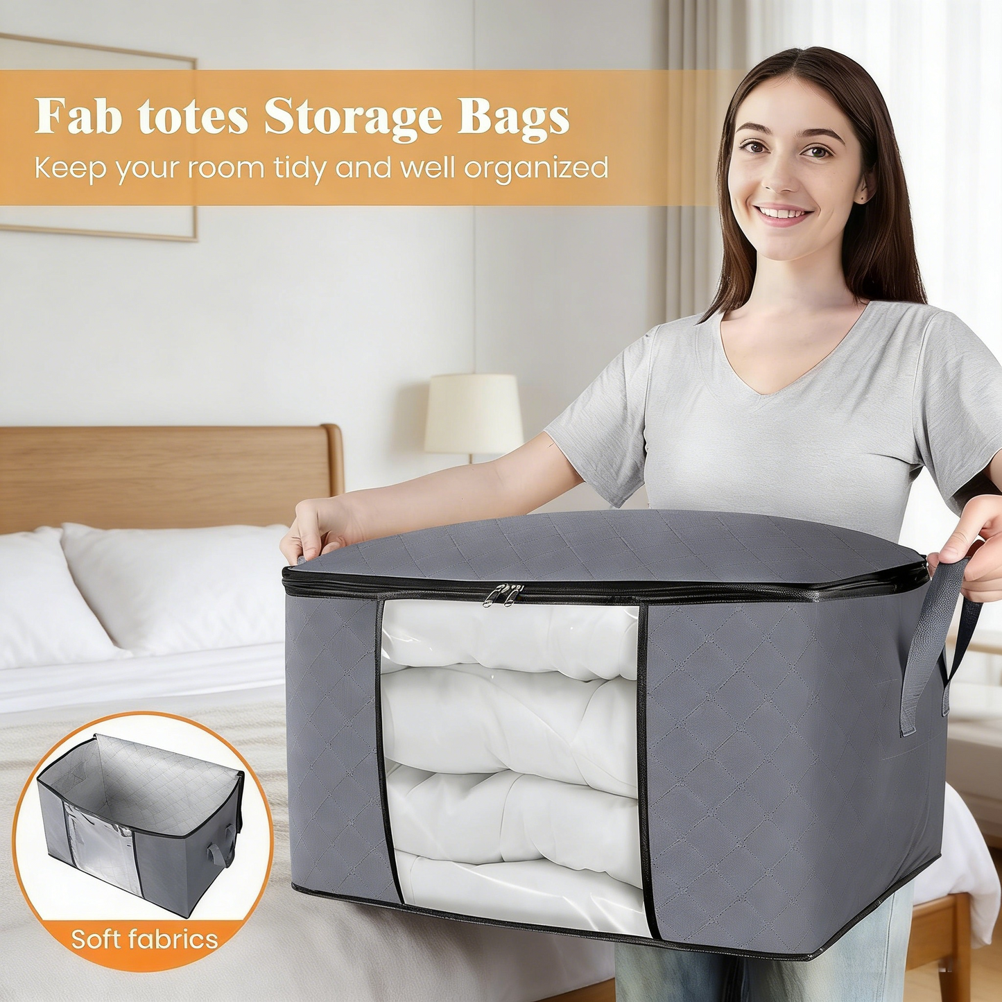 Multi-Purpose Fabric Storage Bin with Clear Window - Moisture-Proof Organizer Bag