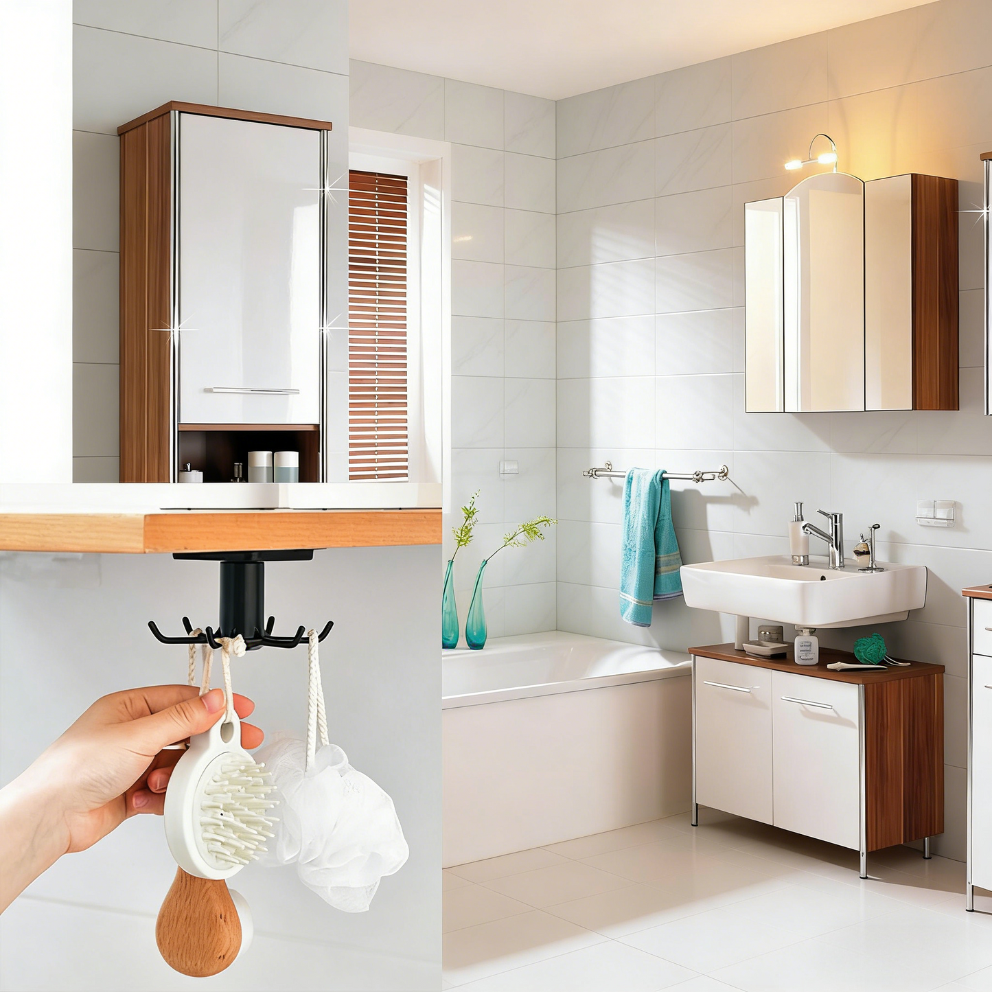360° Rotating Under-Cabinet Hook Organizer for Kitchen & Bathroom