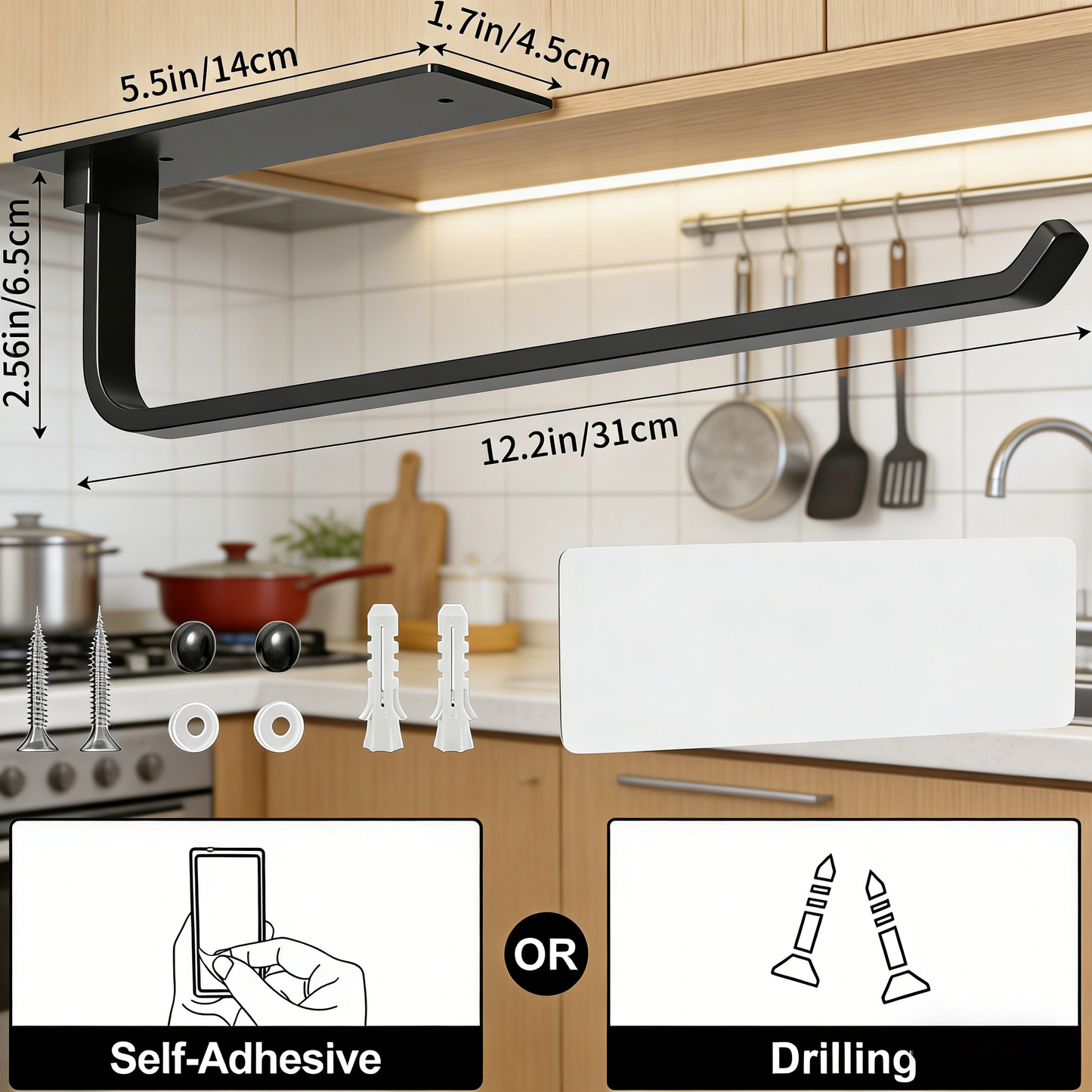 Space-Saving Dual-Mount Paper Towel Holder for Kitchen & Bathroom