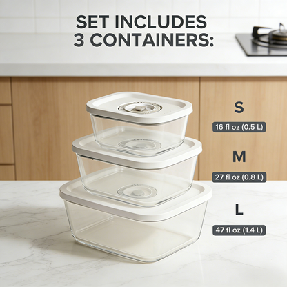 Premium Vacuum Seal Glass Food Storage Containers Set – Airtight, BPA-Free, for Meal Prep & Freshness Preservation